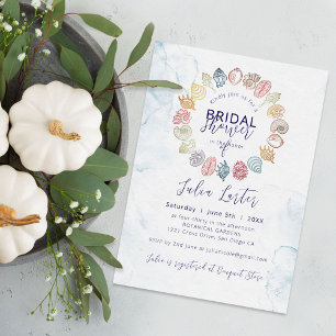 Invitation Couronne de coquillages de plage simple pour la ba