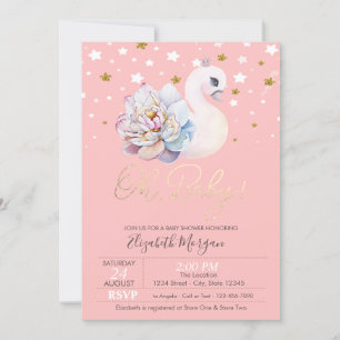 Invitation Couronne de cygne bébé floral étoiles showering de