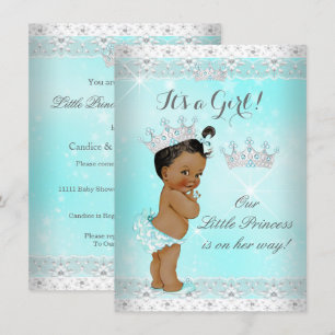 Invitation Couronne de dentelle aqua pour bébé princesse ethn