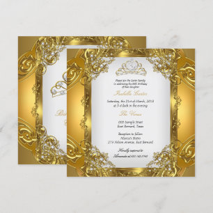 Invitation Couronne de dentelle de perle blanche dorée élite 