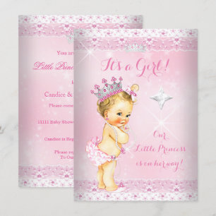 Invitation Couronne de dentelle rose pour bébé princesse blon