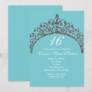 Invitation Couronne de Diadème en Paillettes Faux Argent Invi