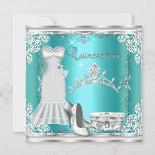 Invitation Couronne de diamant argentée bleu vert pour Quince