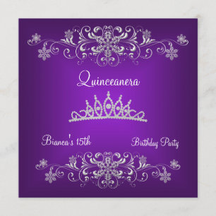 Invitation Couronne de diamant noir violet pour Quinceanera 1