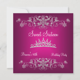 Invitation Couronne de diamants argent rose pour Sweet 16 16