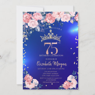 Invitation Couronne de diamants Fleurs Bleues 75 ans Annivers