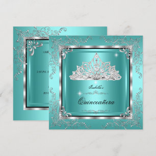 Invitation Couronne de diamants sarcelle pour Quinceanera 15e