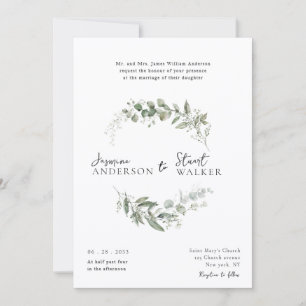 Invitation Couronne de eucalyptus simple et amusante pour mar