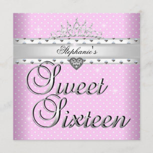 Invitation Couronne de fête d'anniversaire Sweet 16 rose tach