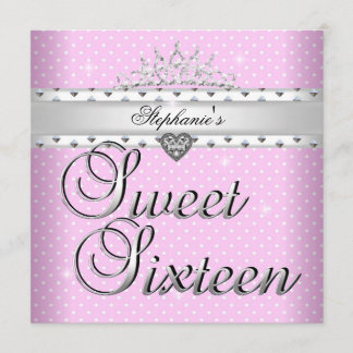 Invitation Couronne de fête d'anniversaire Sweet 16 rose tach