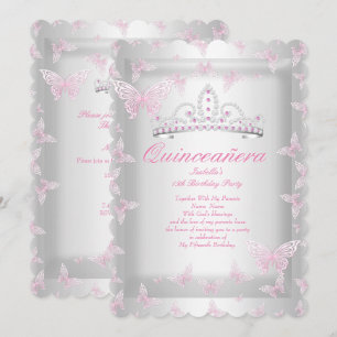 Invitation Couronne de Fête de Quinceanera Rose Fleurie Papil