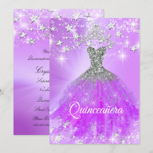 Invitation Couronne de Fête de Quinceanera Violet Étincelle É