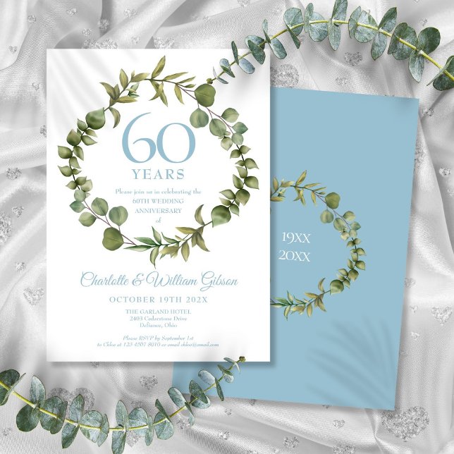 Invitation Couronne de feuillage pour le 60e anniversaire de  (60th Diamond Wedding Anniversary Greenery Garland Invitation)