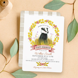 Invitation Couronne de feuilles de blaireau Baby Shower autom