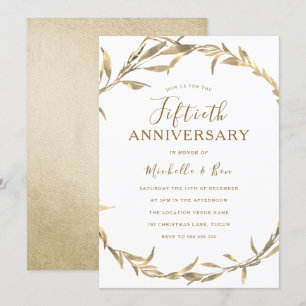 Invitation Couronne de feuilles dorées 50e anniversaire de ma