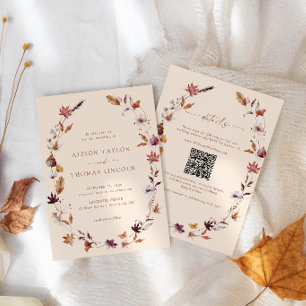 Invitation Couronne de feuilles en terre cuite Boho automne C