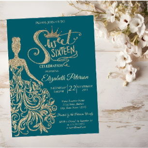 Invitation Couronne de fille en robe dorée pailletée, Diamant