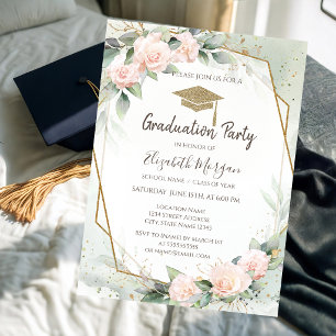 Invitation Couronne de fin d'études Roses roses Cadre Remise 