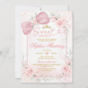 Invitation Couronne de Fleur Fille Rose Poussiéreux Couronne