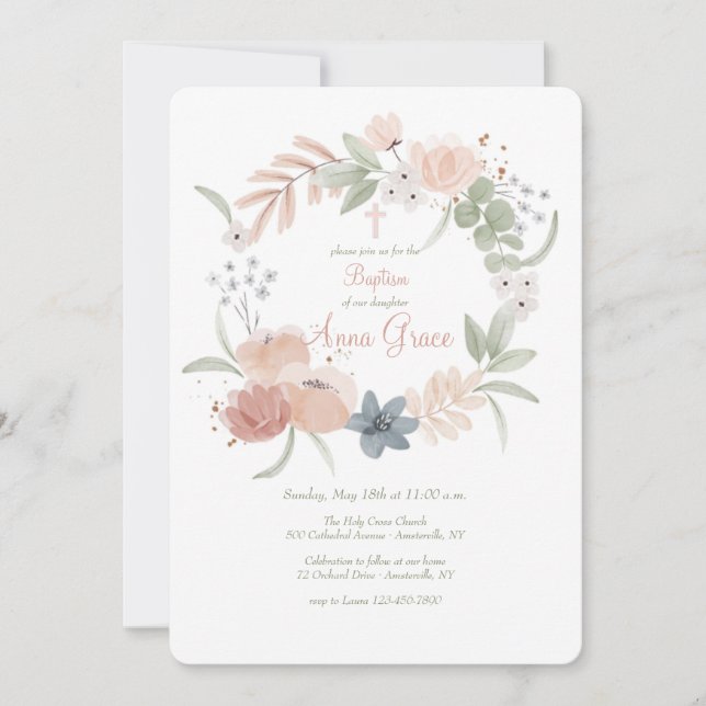 Invitation Couronne de fleurs à l'aquarelle (Devant)