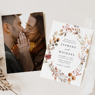 Invitation Couronne de fleurs automnale rustique Photo mariag