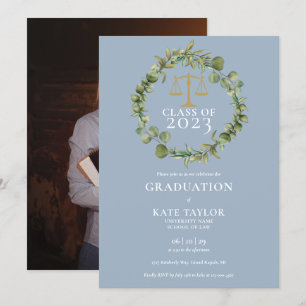 Invitation Couronne de Fleurs Bleu Poussiéreux Photo Diplôme 