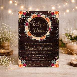 Invitation Couronne de fleurs d'automne rouges et orange pour