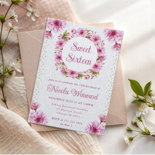 Invitation Couronne de fleurs de cerisier à l'aquarelle Sweet