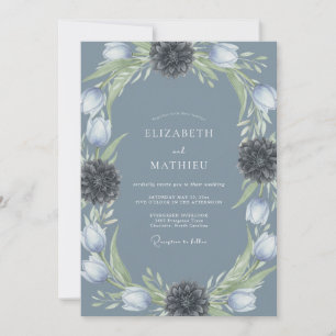 Invitation Couronne de fleurs de mariage bleu ardoise