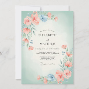 Invitation Couronne de fleurs de mariage corail florale