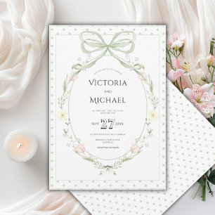Invitation Couronne de fleurs de mariage vert sauge vintage