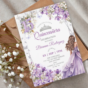 Invitation Couronne de Fleurs de Tiara Argent Lavande pour Qu