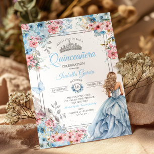 Invitation Couronne de fleurs papillons Tiara Baby Blue pour
