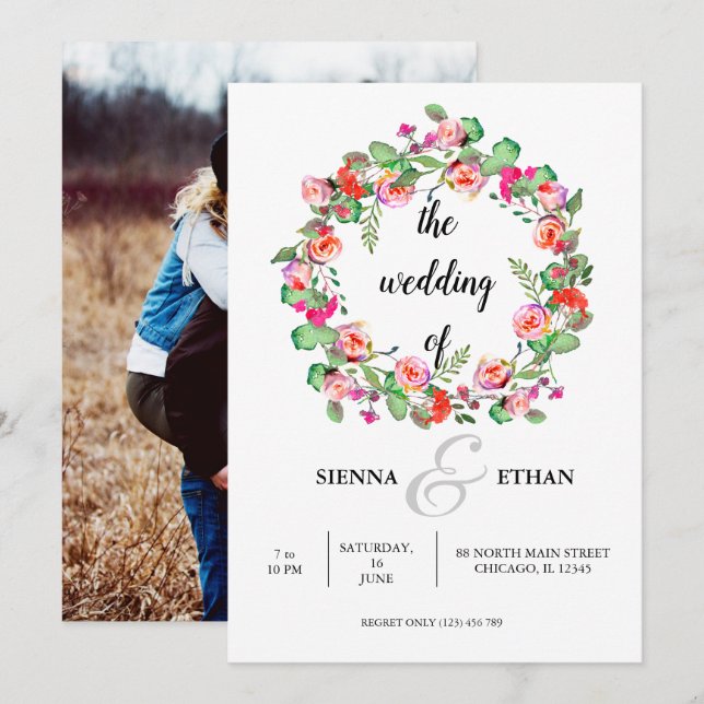 Invitation Couronne de fleurs pour toutes les occasions (Devant / Derrière)