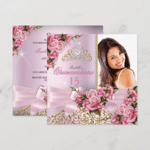 Invitation Couronne de Fleurs Roses Fines pour Quinceañera Ph