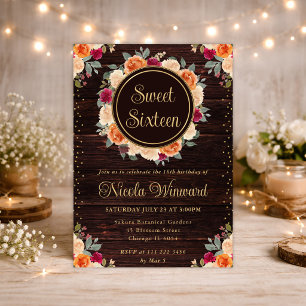Invitation Couronne de fleurs rustique rouge et orange d'auto