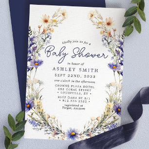 Invitation Couronne de fleurs sauvages bleues Baby Shower aqu