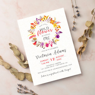 Invitation Couronne de fleurs sauvages boho violettes pour an