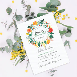 Invitation Couronne de fleurs sauvages de dahlias pastel pour