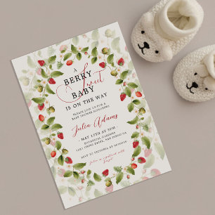 Invitation Couronne de fleurs sauvages de fraises douces roug