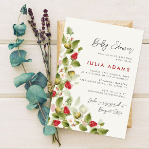 Invitation Couronne de fleurs sauvages de fraises douces roug