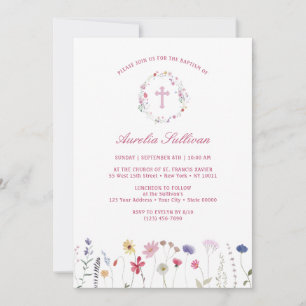 Invitation Couronne de fleurs sauvages de printemps Baptême