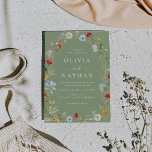 Invitation Couronne de fleurs sauvages magnifiques, mariage s