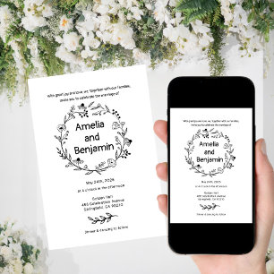 Invitation Couronne de fleurs sauvages minimaliste Mariage fo
