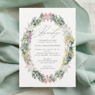 Invitation Couronne de fleurs sauvages pour baptême espagnol