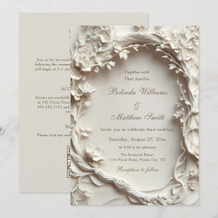 Invitation Couronne de fleurs sculptées blanc cassé pour mari