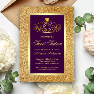 Invitation Couronne de glitter doré Princesse Violet Sweet Se