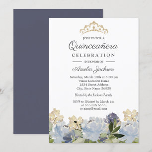 Invitation Couronne de jardin florale bleue élégante Quincean