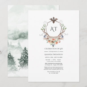 Invitation Couronne de laurier de la forêt Monogramme Célébra