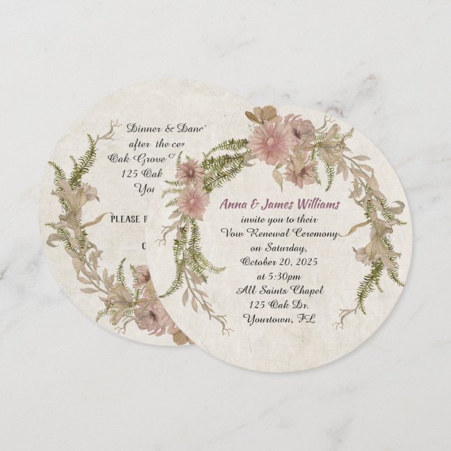 Invitation couronne de laurier floral pour le Mariage Vow Ren (Devant / Derrière)